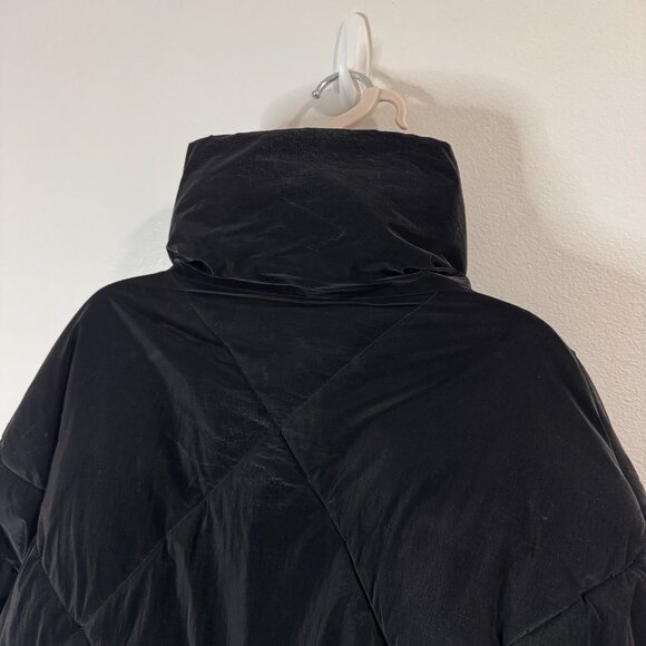 Zara Puffer Coat Jacket Womens M Black Quilted Wax Crop Oversized Winter - Picture 7 of 12